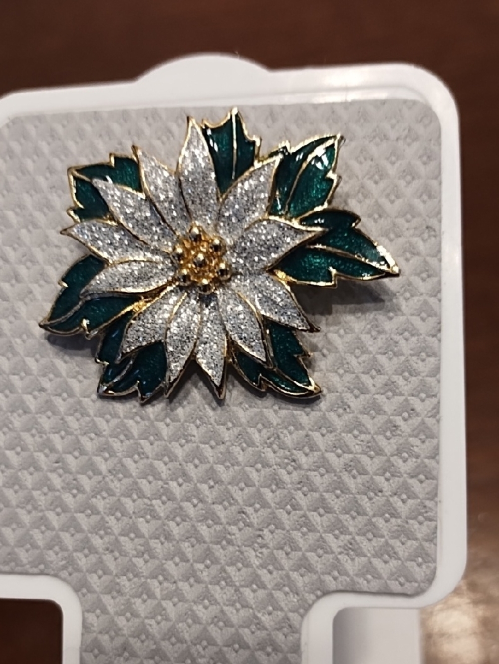 Green and Silver Poinsettia Flower Brooch - Women Jewelry